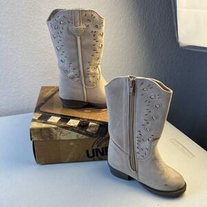 Unr8ed Cowgirl Boots Toddler‎ Size 7 Faux Suede Pink Hearts